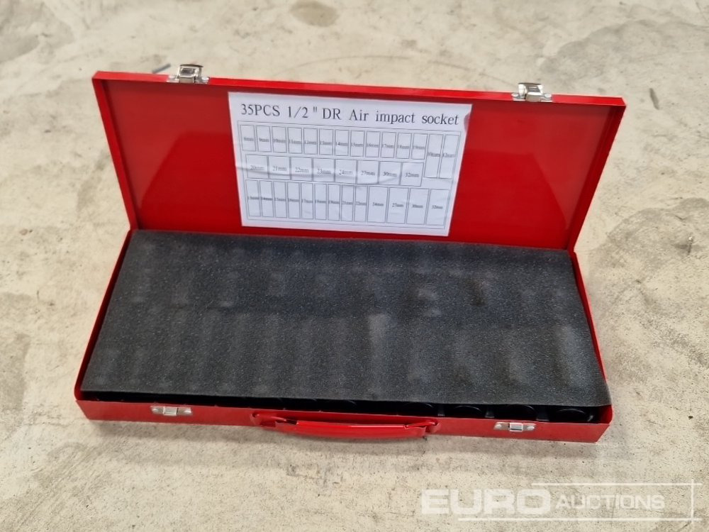ציוד לסדנאות Unused 35 Piece 1/2" Drive Air Impact Socket Set, Steel Case: תמונה 7