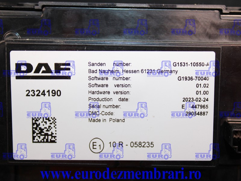 ELEMENT BORD COMANDA CLIMA DAF XF XG 2324190, 2295570 - לוח מחוונים עבור משאית: תמונה 4 ELEMENT BORD COMANDA CLIMA DAF XF XG 2324190, 2295570 - לוח מחוונים עבור משאית: תמונה 4