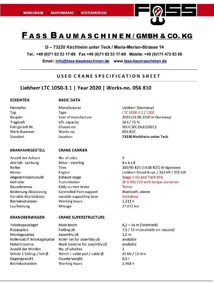 עגורן נייד Liebherr LTC 1050-3.1 | VarioBase | Telematik: תמונה 15