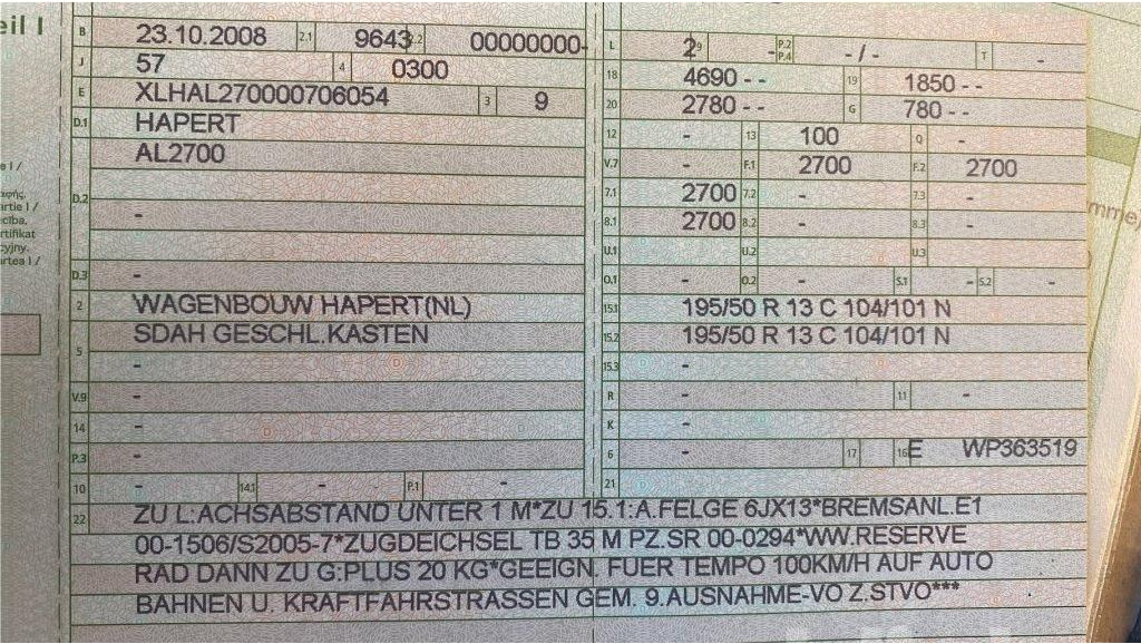 Hapert AL 2700 (2008) - קרון נגרר בתיבה סגורה: תמונה 5 Hapert AL 2700 (2008) - קרון נגרר בתיבה סגורה: תמונה 5